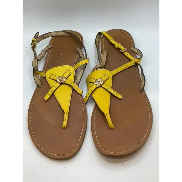 COACH Women's Yellow Thong Round-Toe Camara Ankle Strap Flat Sandals SZ 11 - Picture 1 of 8